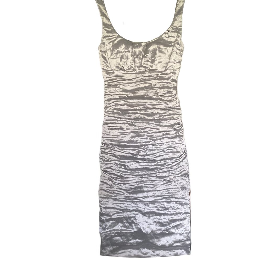 Nicole Miller Silver Ruched Bodycon Dress | Size 4